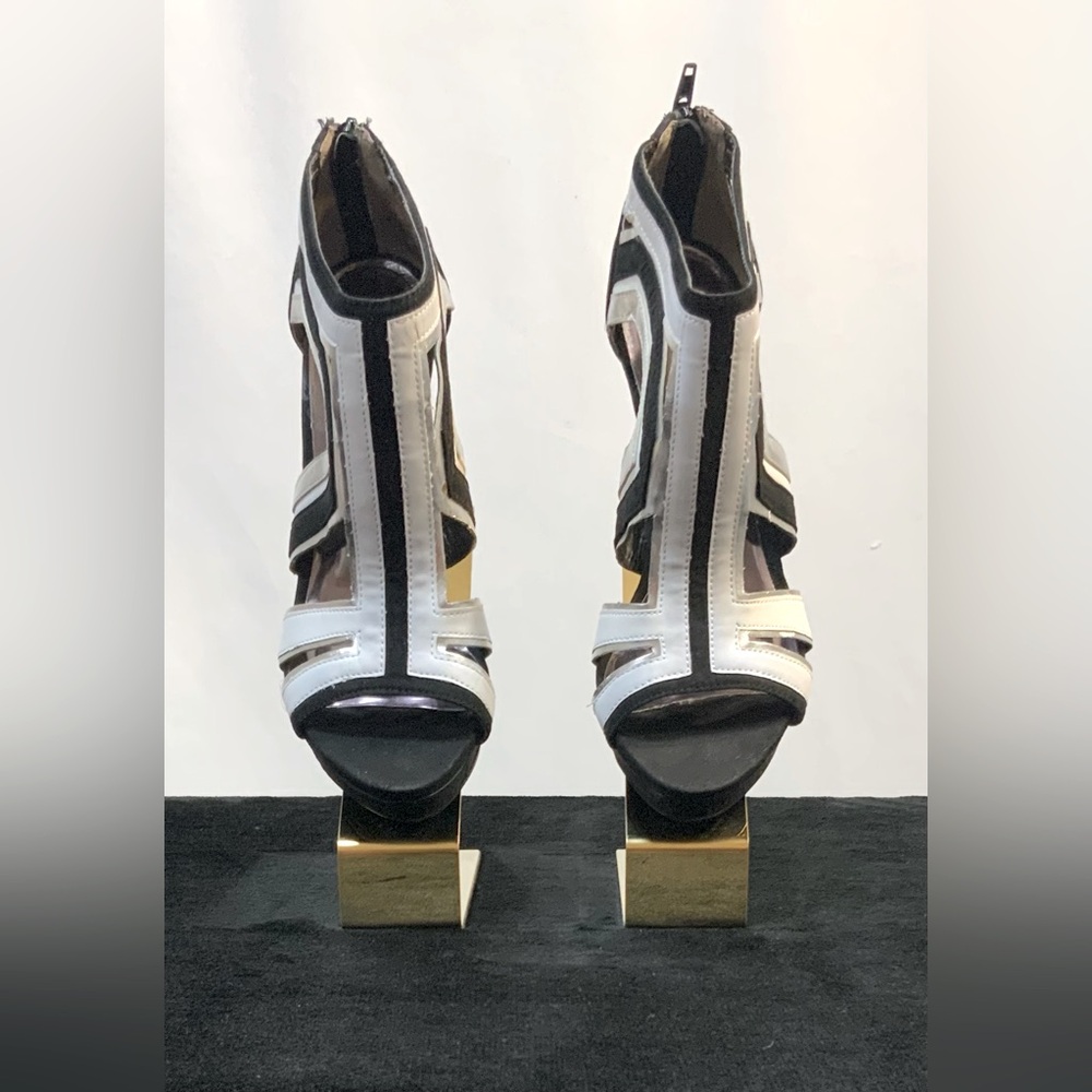 Carlos Santana Black/White Peep Toe Booties